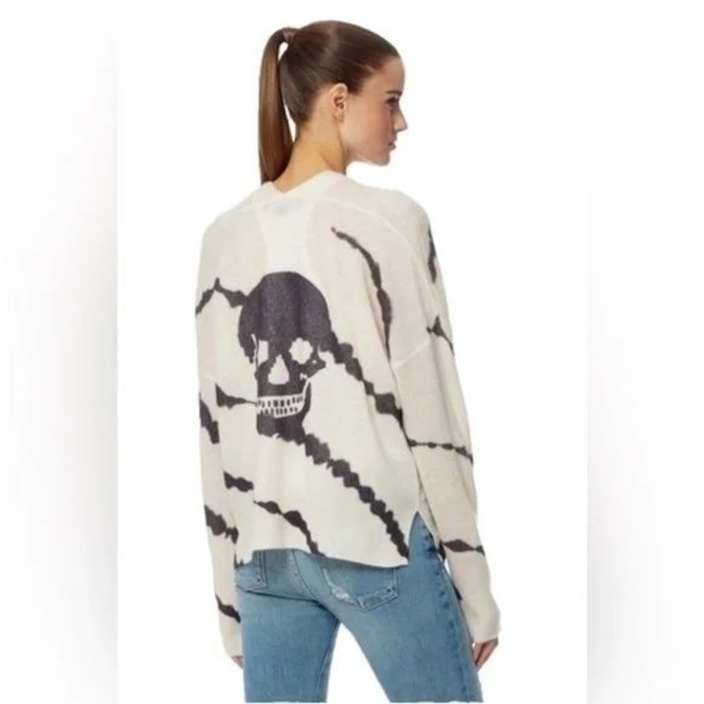 Skull Cashmere 100% Knit‎ Cardigan Sweater Skull On Back Cream